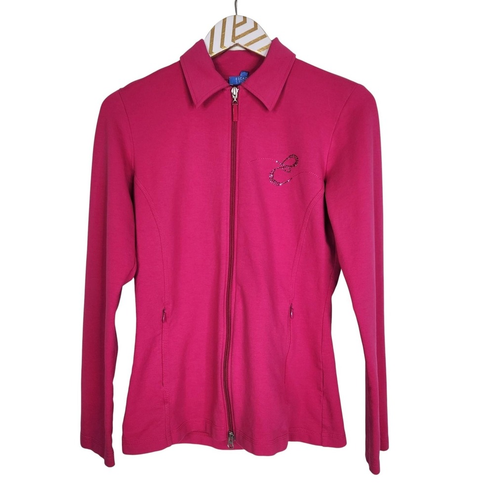 ESCADA SPORT‎ Jacket Womens Small Pink Cotton Rhinestone Zip Front Collared